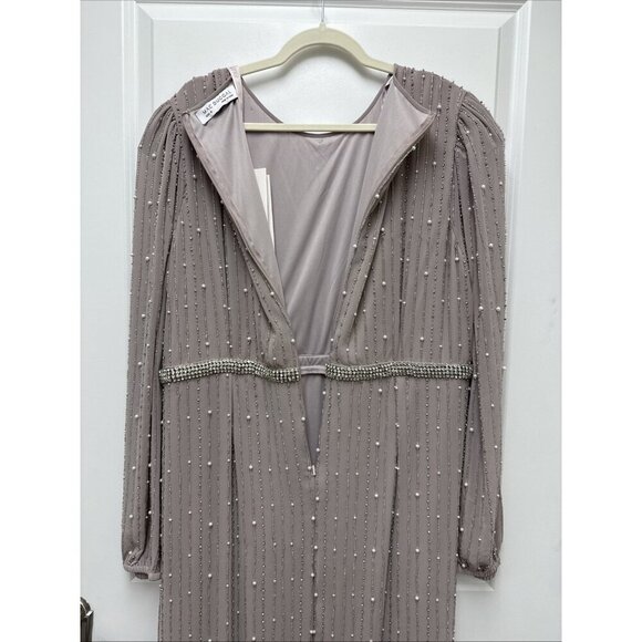 New MAC DUGGAL Size 18 Purple 93622  Puff Long Sleeve Beaded Midi Cocktail Dress - Picture 8 of 12